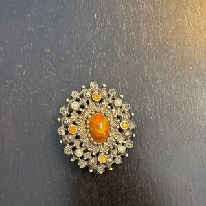 Vintage Style Silver and Orange Brooch
